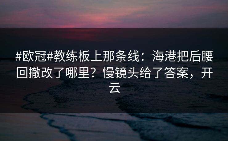 #欧冠#教练板上那条线：海港把后腰回撤改了哪里？慢镜头给了答案，开云