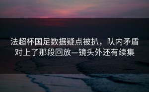法超杯国足数据疑点被扒，队内矛盾对上了那段回放—镜头外还有续集