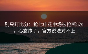 别只盯比分：抢七申花中场被抢断5次，心态炸了，官方说法对不上