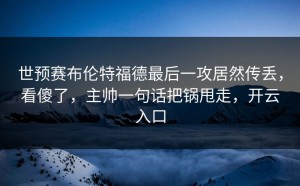 世预赛布伦特福德最后一攻居然传丢，看傻了，主帅一句话把锅甩走，开云入口